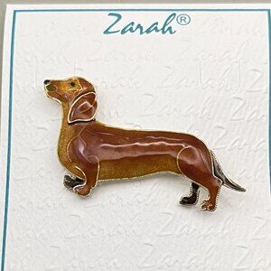 Zarah Dachshund Dog Pin Sterling Silver Enamel Design by Julia Pinkham NIP